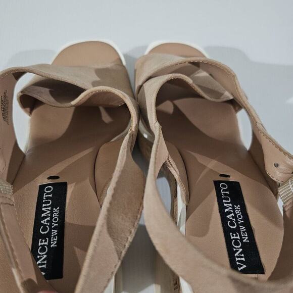 NEW Vince Camuto Celosia Platform Womens 8.5 Beige Suede Slingback Sandal Heel - Picture 10 of 13